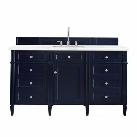 JAMES MARTIN VANITIES Brittany 60in Single Vanity, Victory Blue w/ 3 CM Arctic Fall Solid Surface Top 650-V60S-VBL-3AF